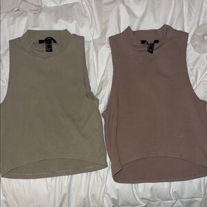 Sleeveless Ribbed Tops - green and mauve